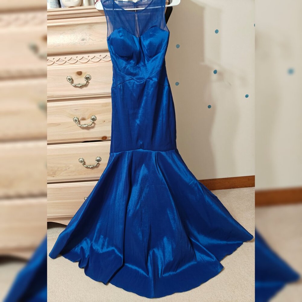 Blue Mermaid Prom Evening Formal Dress Satin Size 5/6